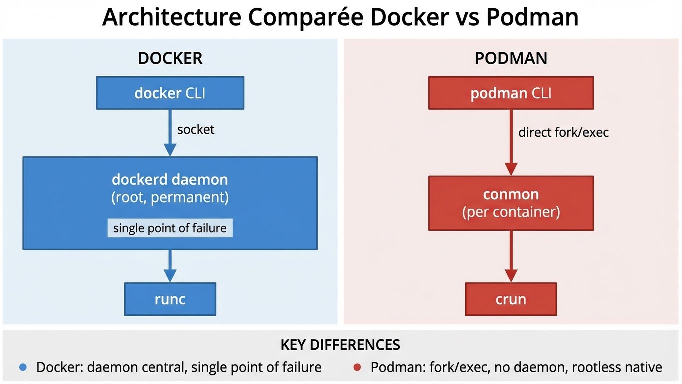Architecture Comparée Docker vs Podman