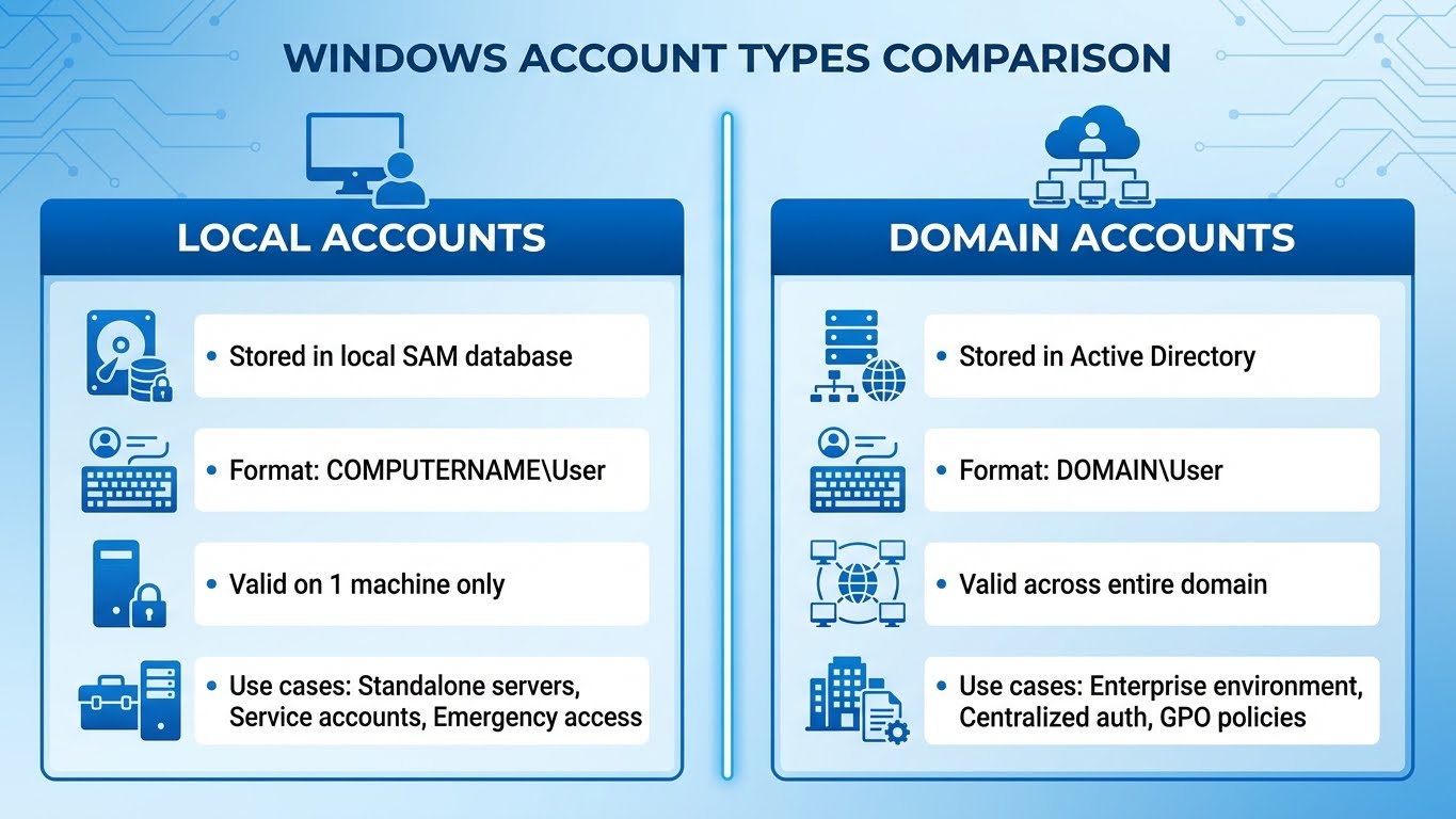 Windows Account Types - Local vs Domain